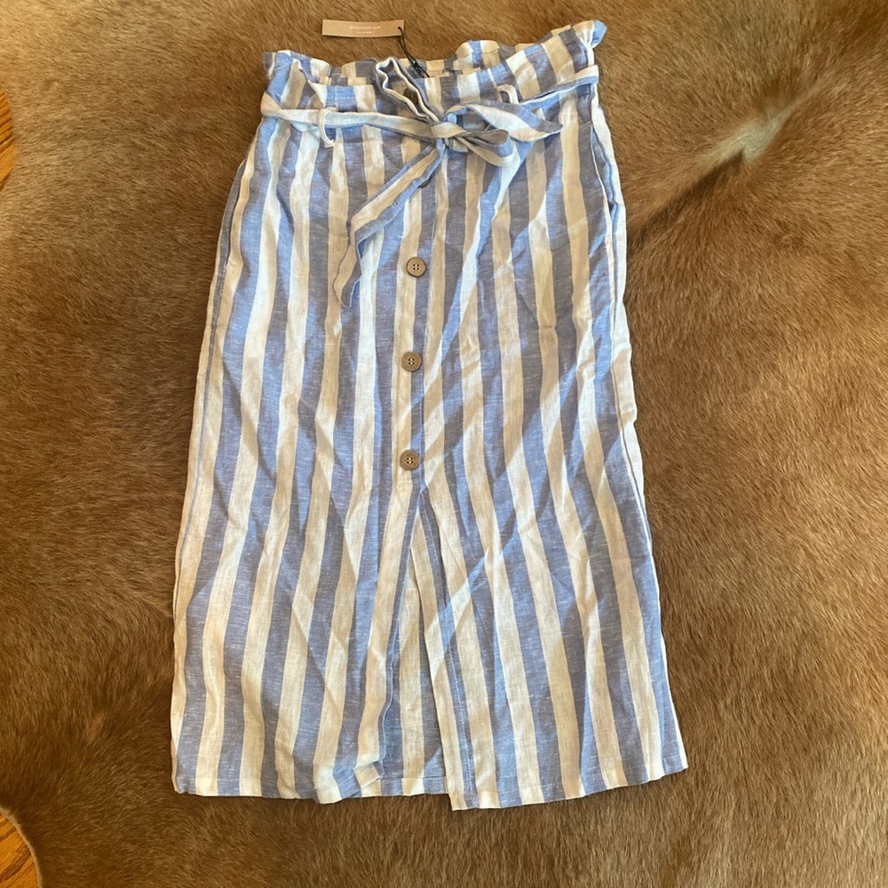 Striped linen midi skirt